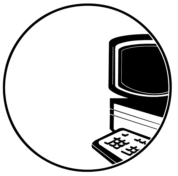 Computer and keyboard in a circle vinyl sticker. Customize on line.       Computers 024-0200  